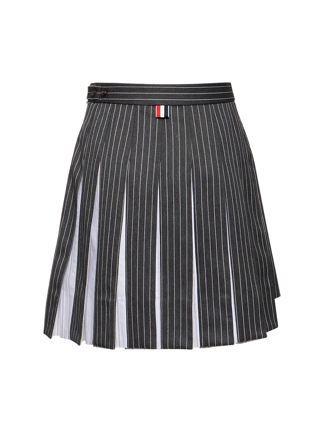 Shop Thom Browne Pleated Wool Twill Mini Skirt In Grey