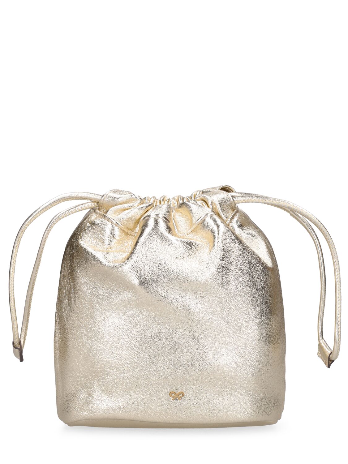 Shop Anya Hindmarch Drawstring Eyes Metallic Leather Pouch In Light Gold