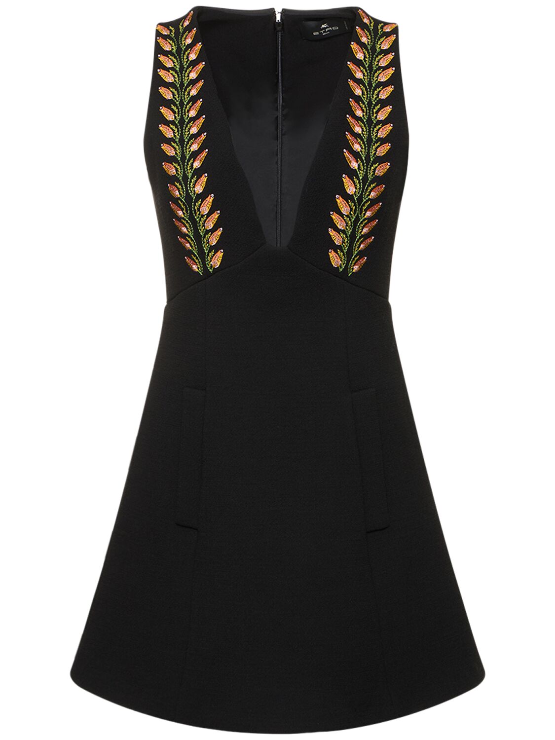 ETRO EMBROIDERED WOOL TWILL MINI DRESS