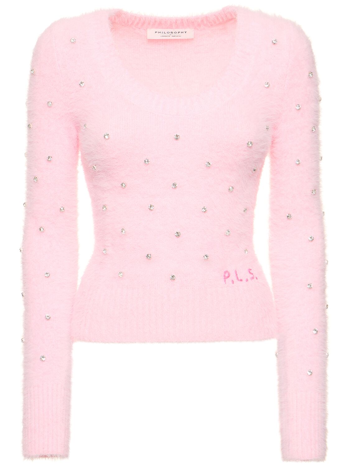 Shop Philosophy Di Lorenzo Serafini Embellished Fuzzy Sweater In Pink