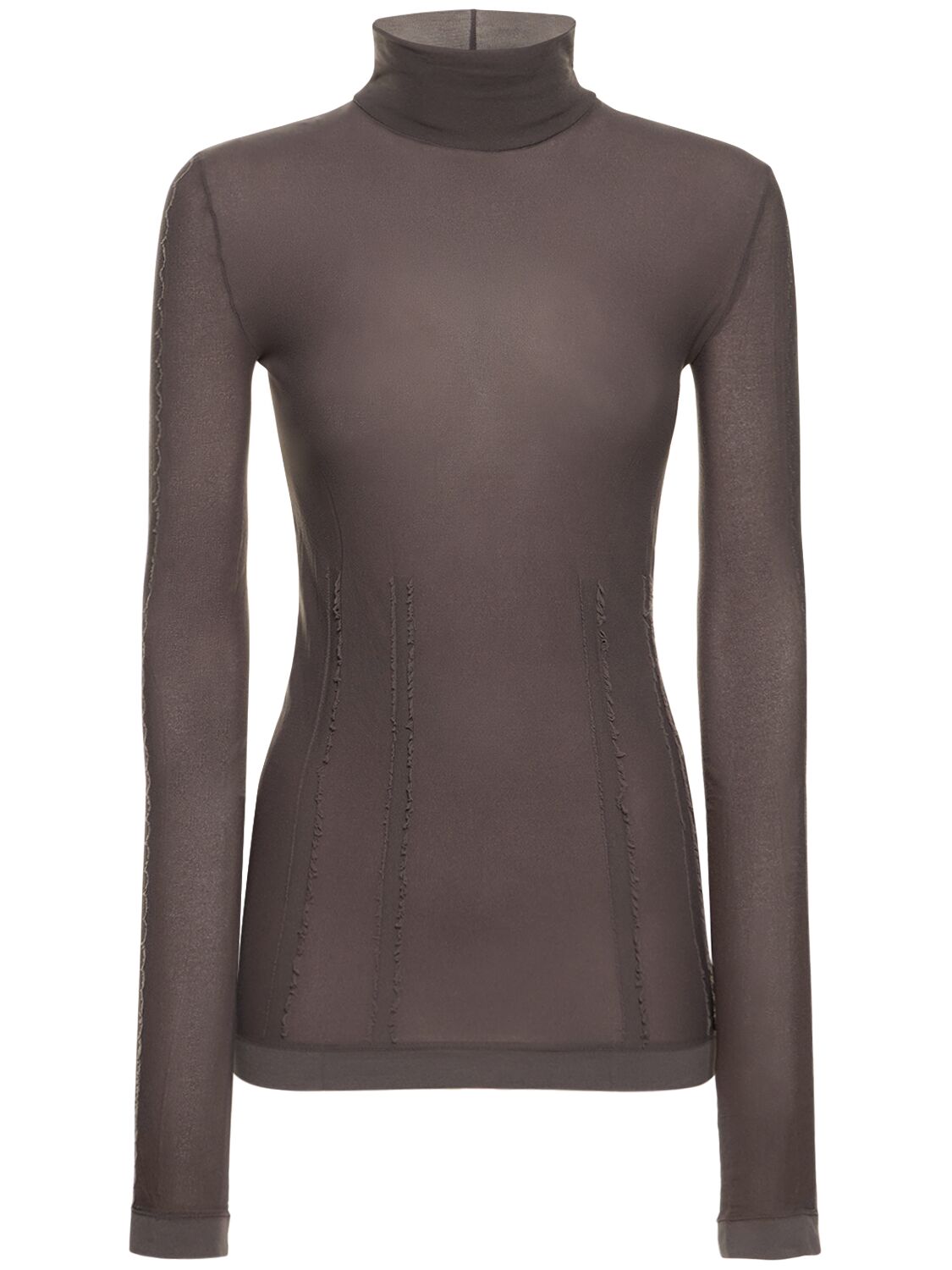 Sheer Jersey Turtleneck Top
