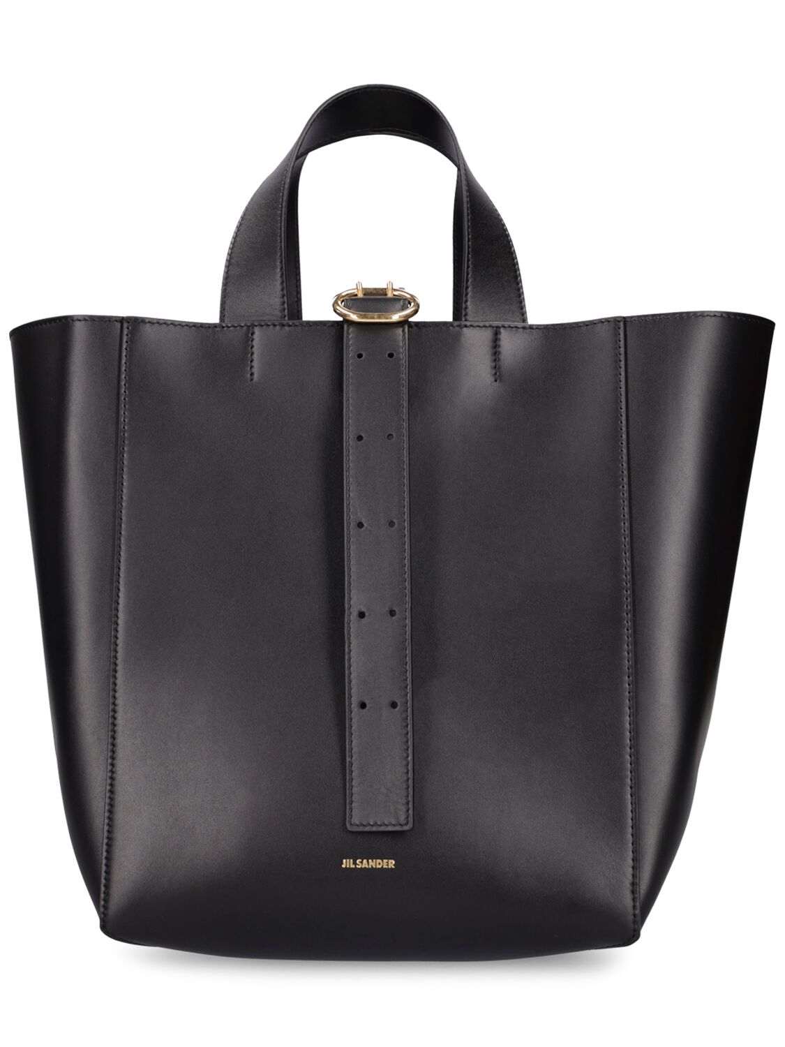 Jil Sander Medium Square Leather Tote Bag In Black