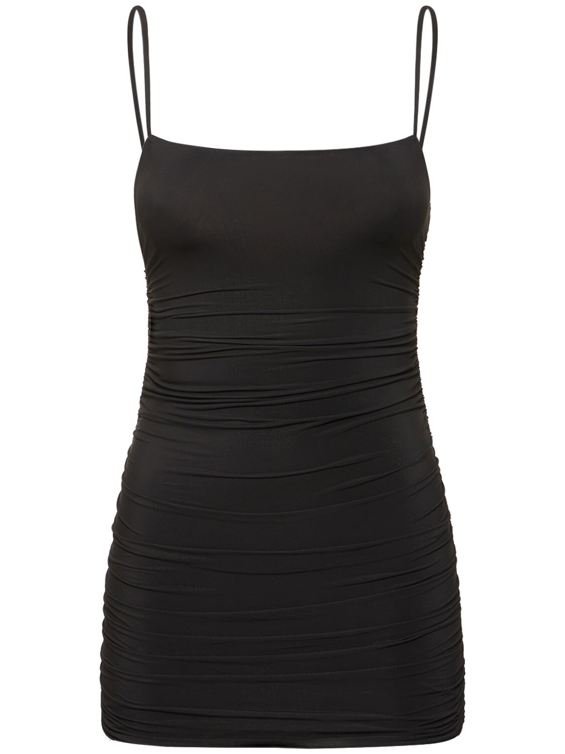 Shop Wardrobe.nyc Ruched Stretch Viscose Mini Slip Dress In Black