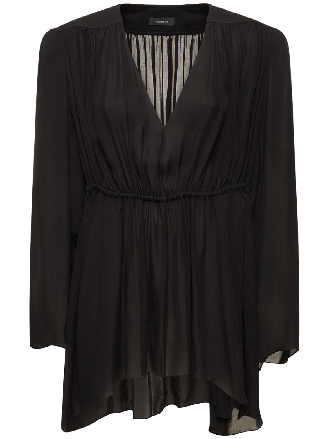 Wardrobe.nyc Gathered V-neck Silk Mini Dress In Black