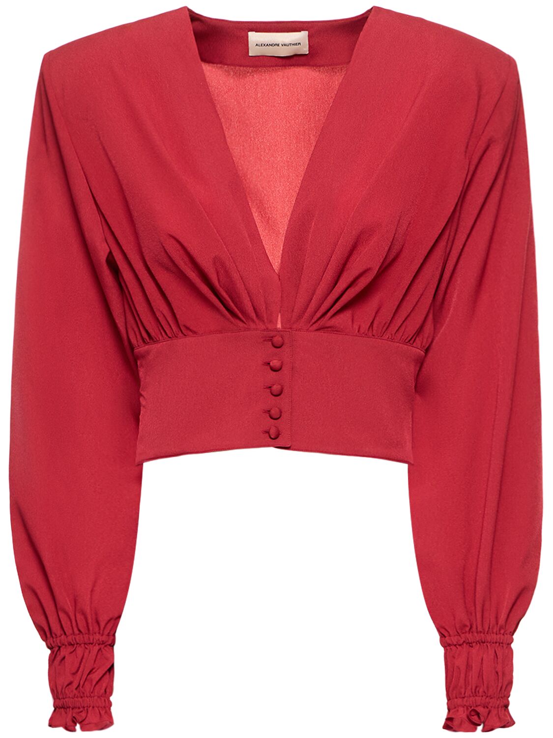 Alexandre Vauthier Gathered Crepe Crop Top In Dark Red