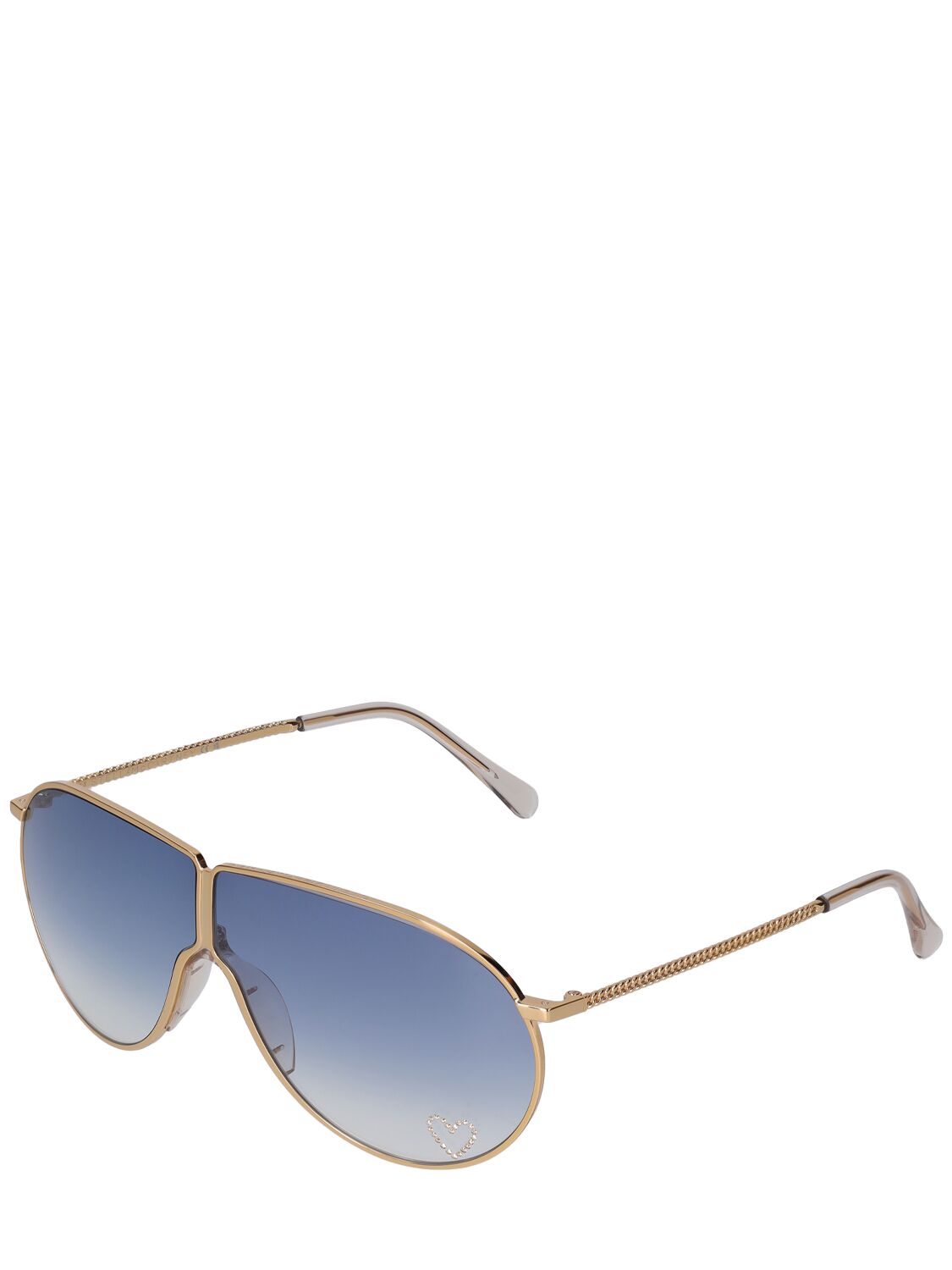 Shop Stella Mccartney Love Heart Pilot Metal Sunglasses In Gold,blue
