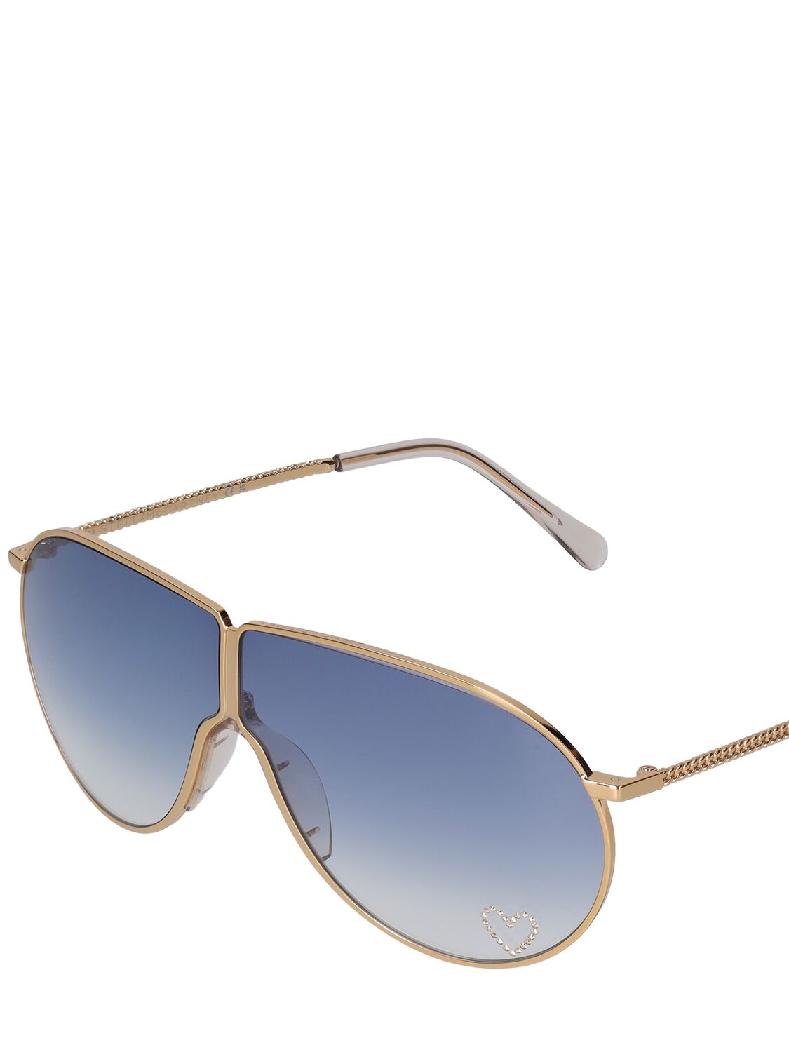 Shop Stella Mccartney Love Heart Pilot Metal Sunglasses In Gold,blue