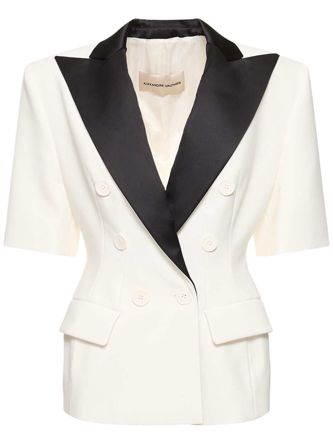 Alexandre Vauthier Stretch Crepe Short Sleeved Jacket In White,black