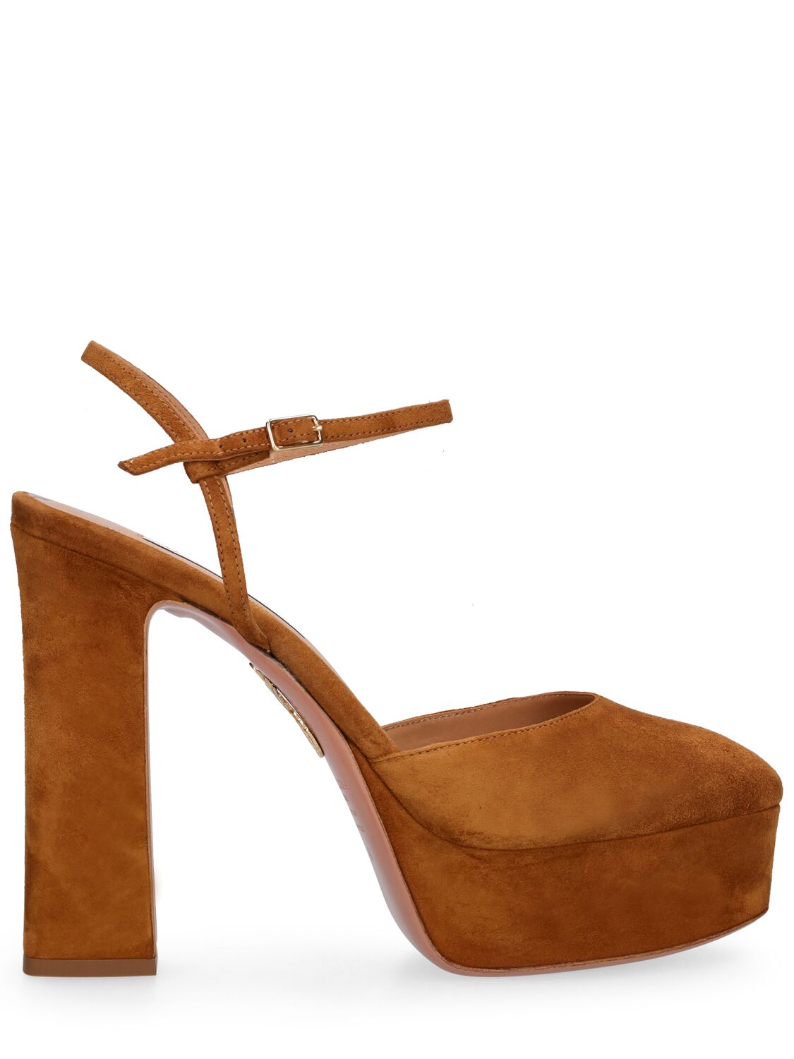 Shop Aquazzura 120mm Groove Plateu Suede Pumps In Cognac