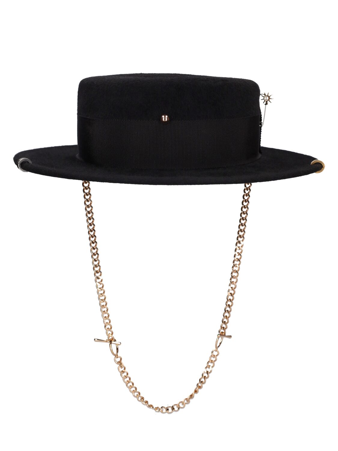 Image of Chain Strap Felt Canotier Hat