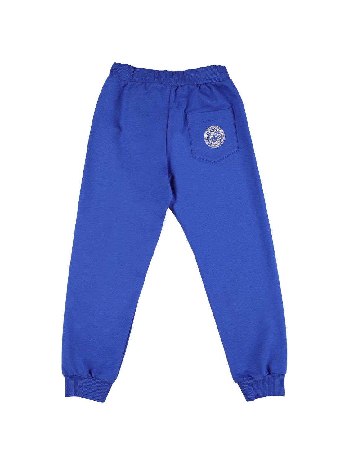 Shop Versace Greca Print Cotton Sweatpants In Blue