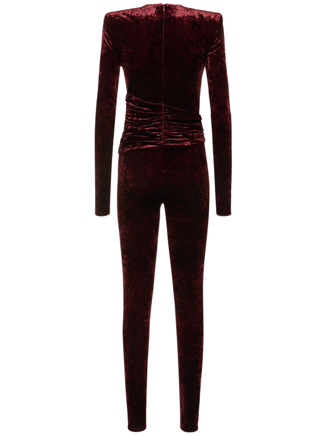 Shop Alexandre Vauthier Crushed Velvet Jumpsuit In Dark Red