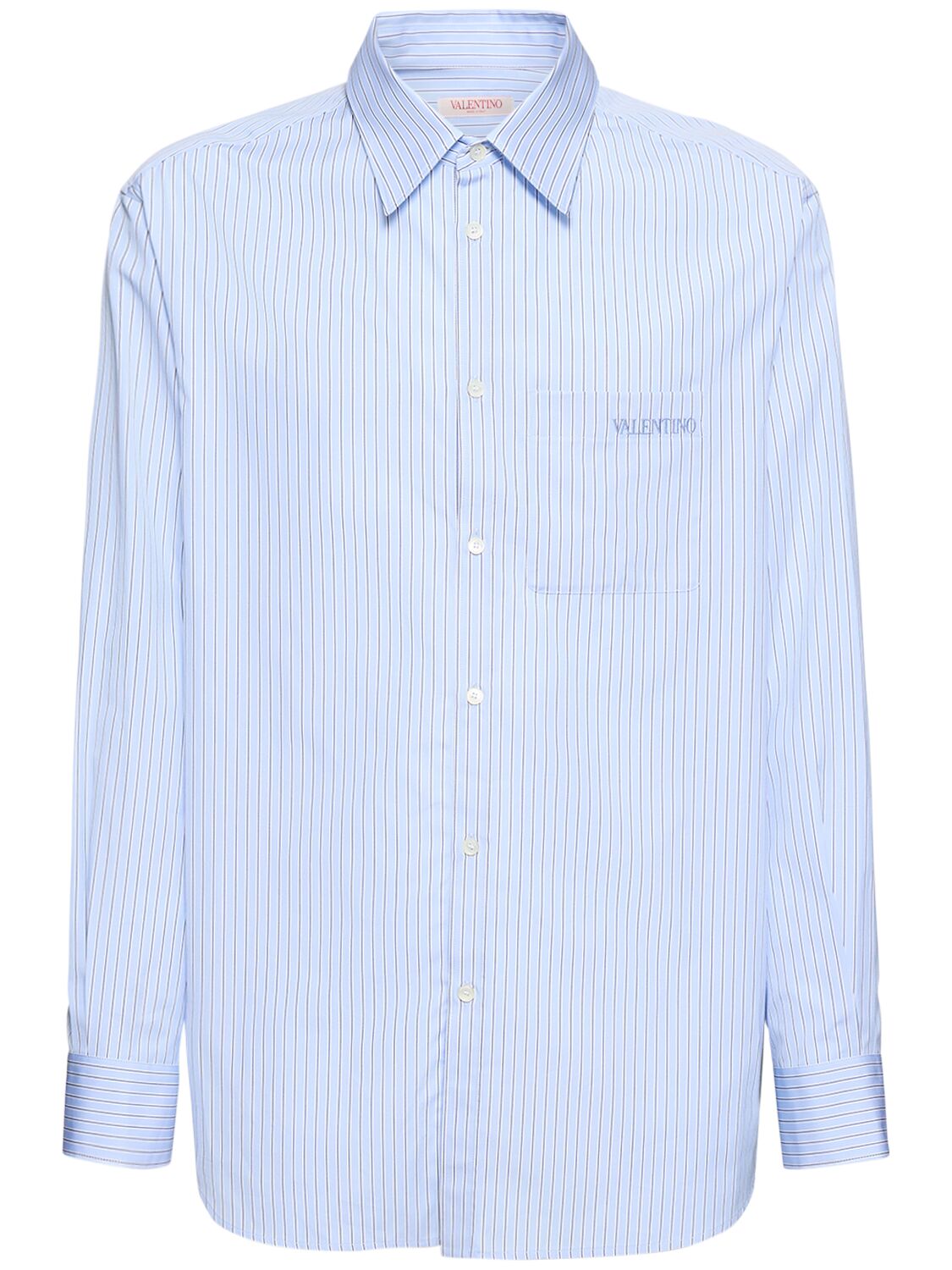 Shop Valentino Logo Classic Cotton Shirt In Blue