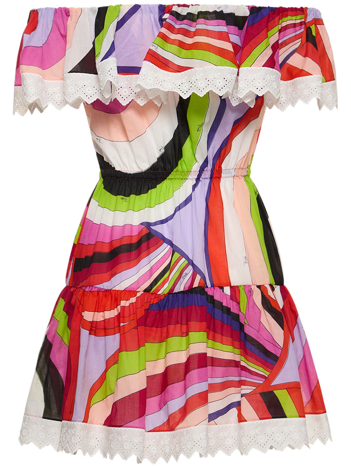 Shop Pucci Iride Printed Off-shoulder Mini Dress In Multicolor