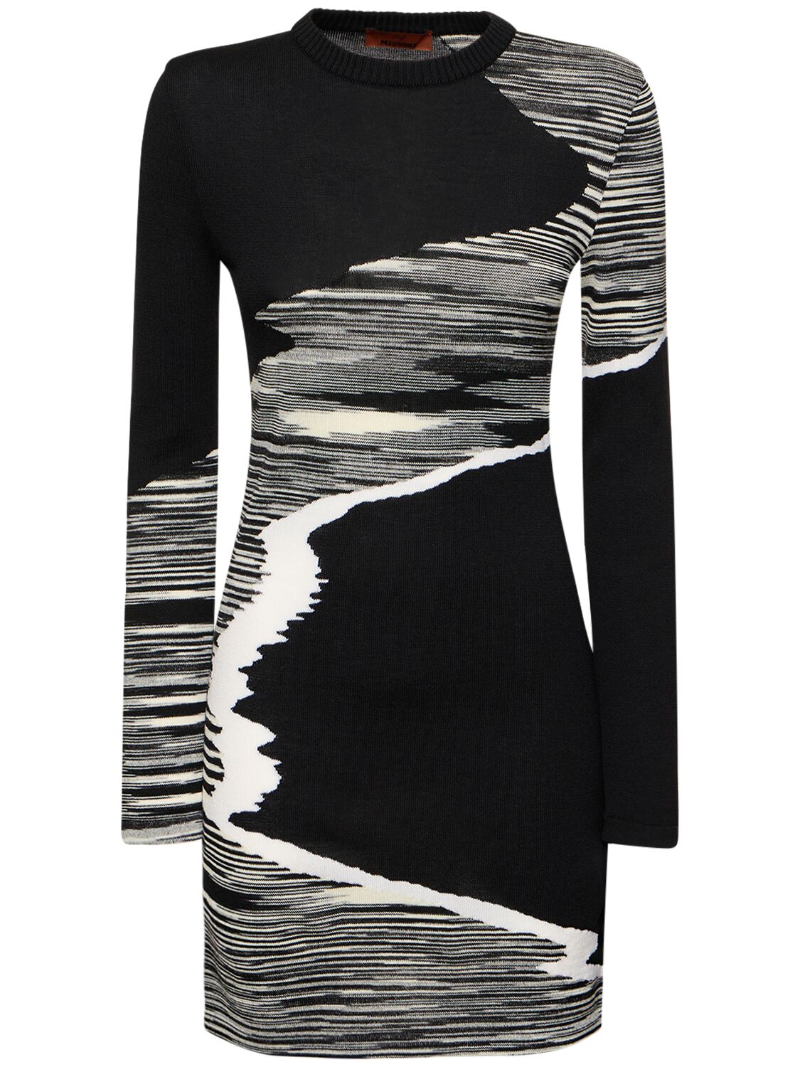Missoni Macro Space Dyed Intarsia Wool Mini Dress In Black