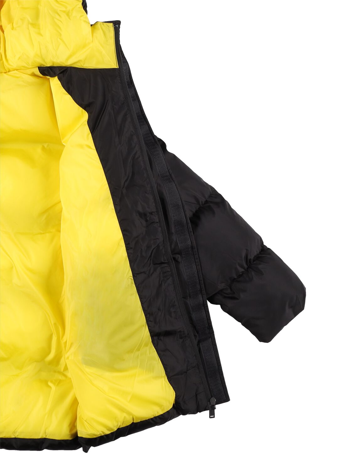 Shop Dsquared2 Hooded Nylon Puffer Jacket W/logo In Black,yellow