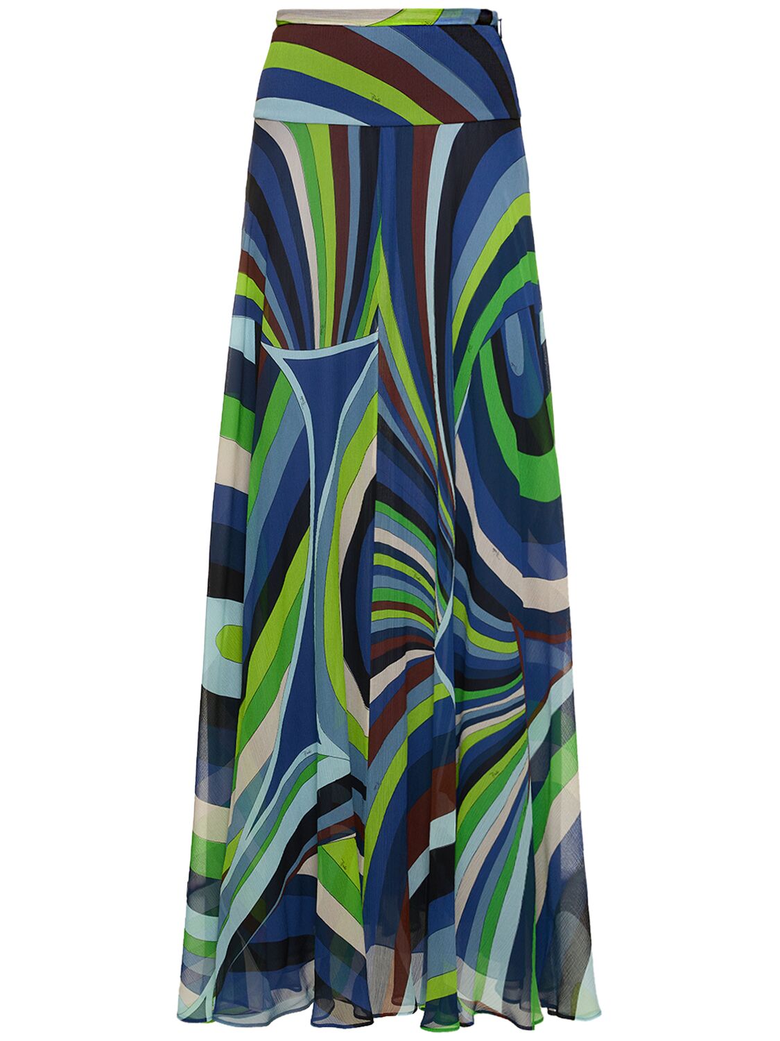 Shop Pucci Iride High Rise Silk Chiffon Maxi Skirt In Multicolor