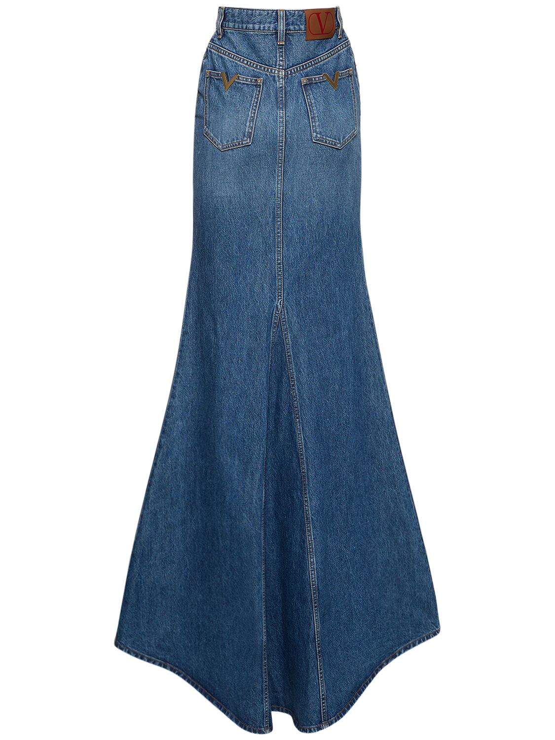 Shop Valentino High Waist Denim Long Skirt In Blue