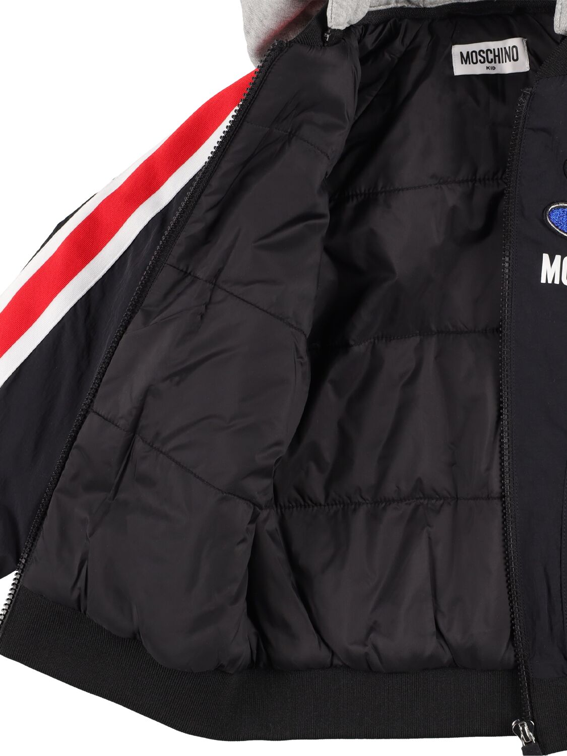 Shop Moschino Printed Nylon Jacket W/logo In Black