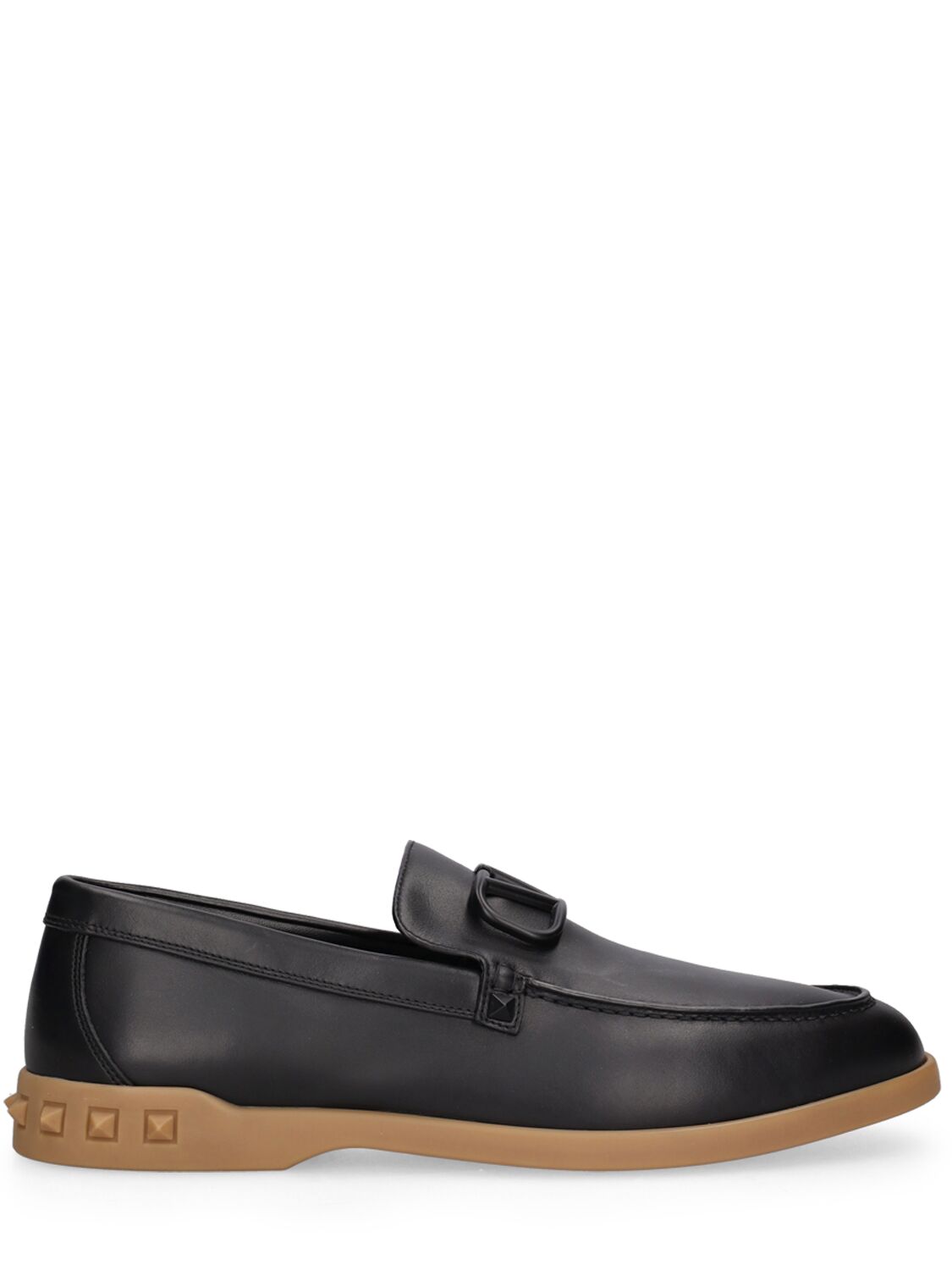 Shop Valentino Logo Leather Loafers In Black