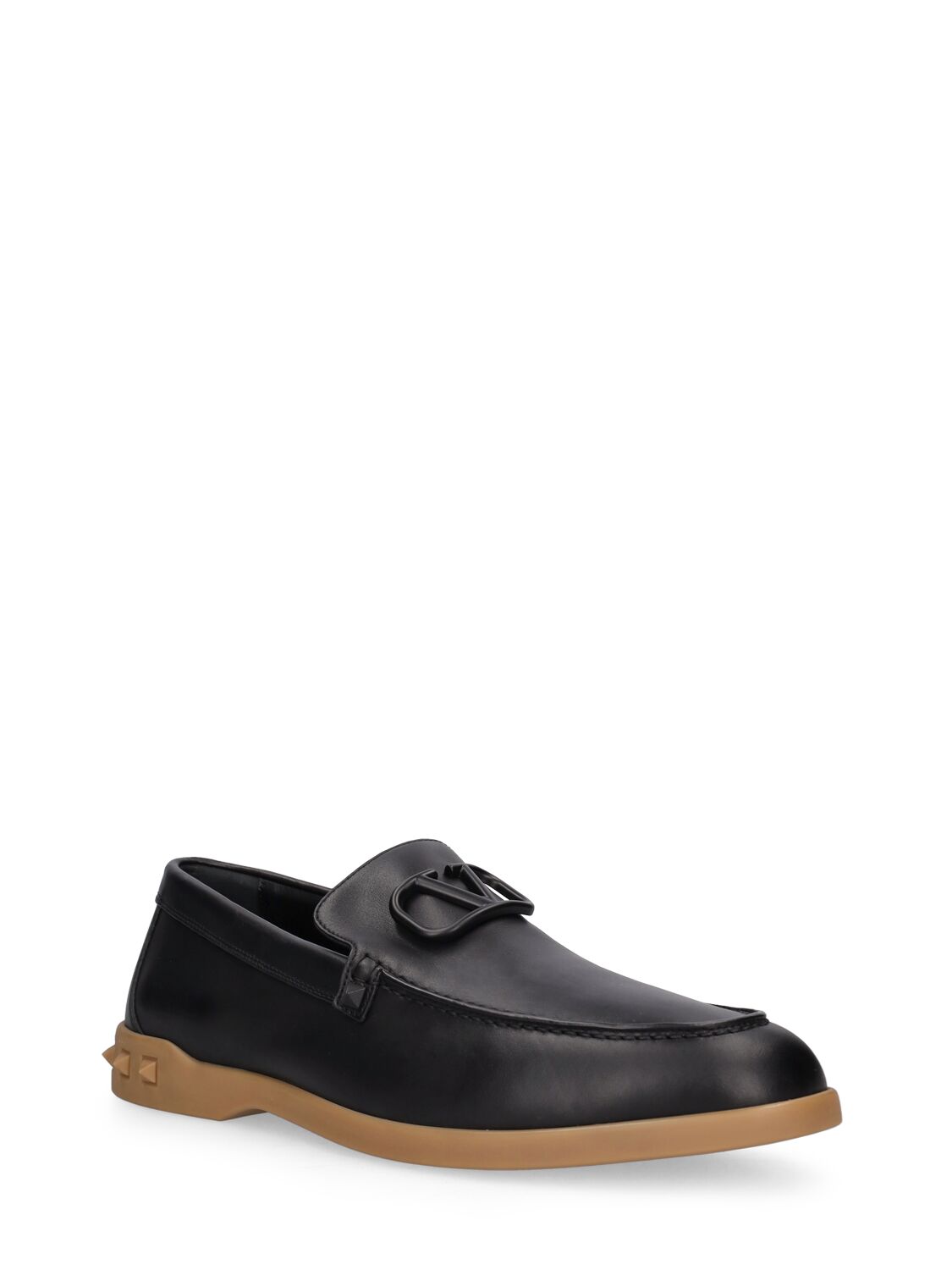 Shop Valentino Logo Leather Loafers In Black