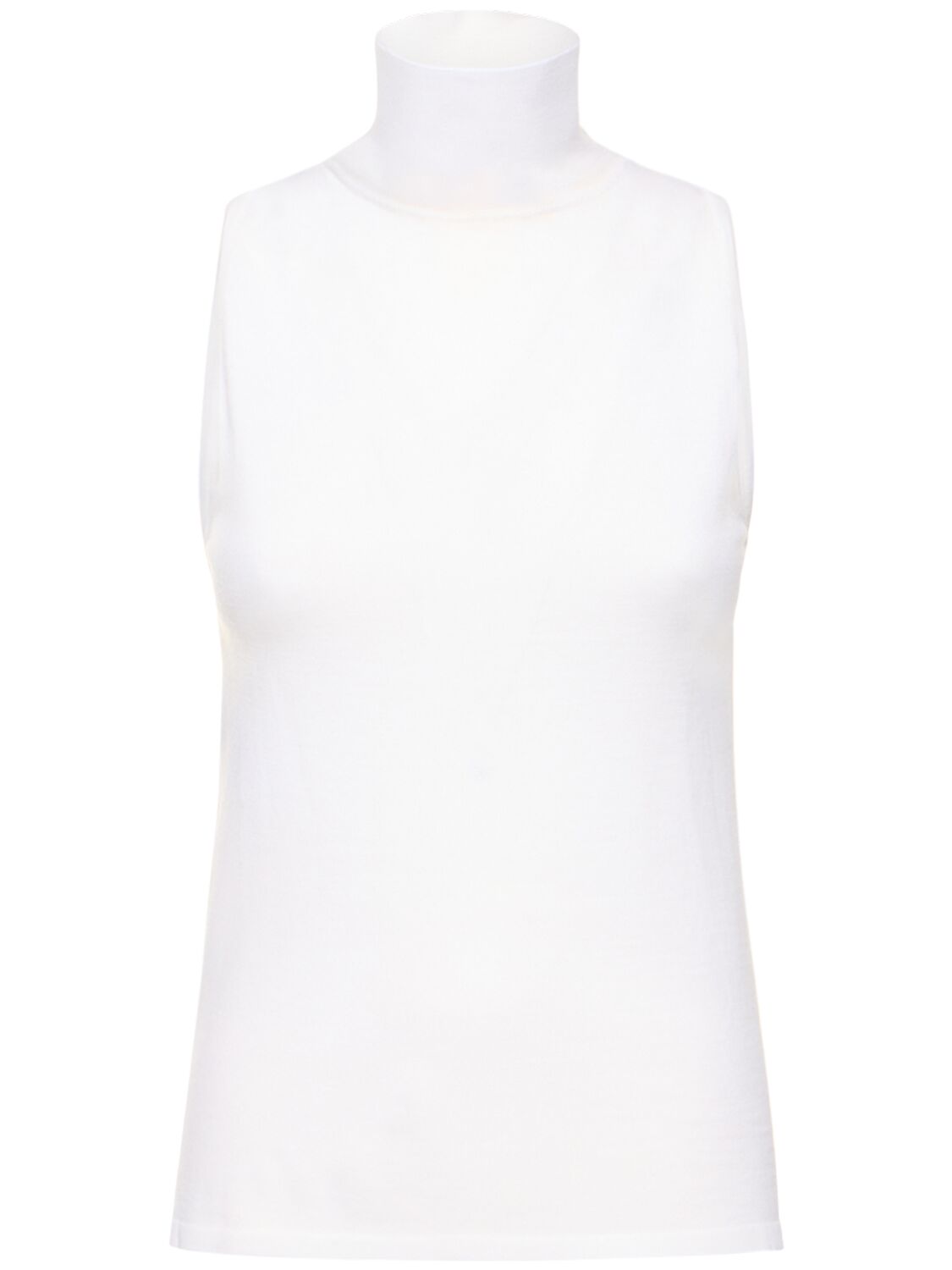 Alberta Ferretti Wool Knit Sleeveless Turtleneck Top In White