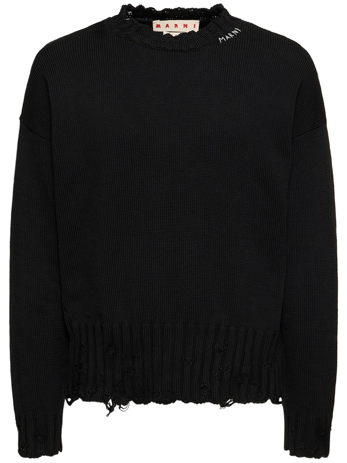 Shop Marni Logo Cotton Knit Boxy Sweater In Black