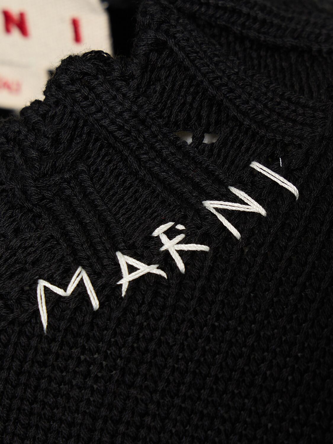 Shop Marni Logo Cotton Knit Boxy Sweater In Black