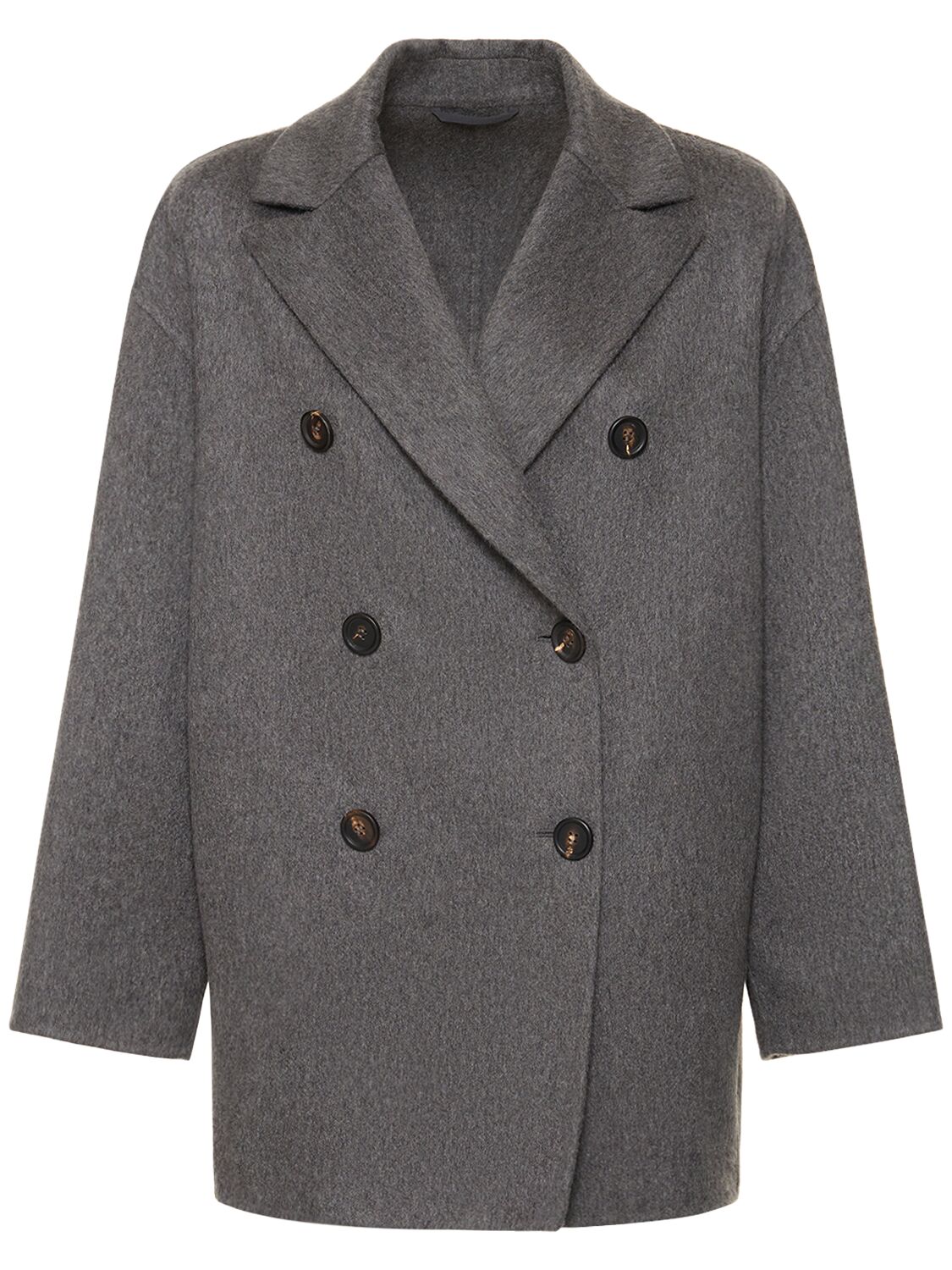Shop Brunello Cucinelli Short Cashmere Double Breasted Coat In Dark Grey