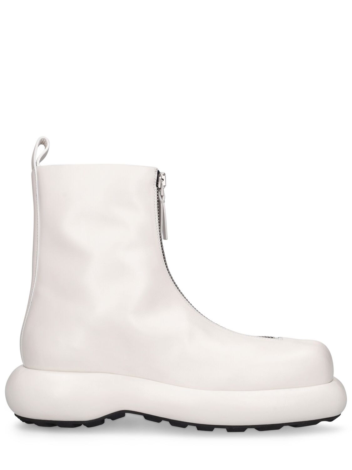 Jil Sander Front-zip Leather Ankle Boots In White | ModeSens
