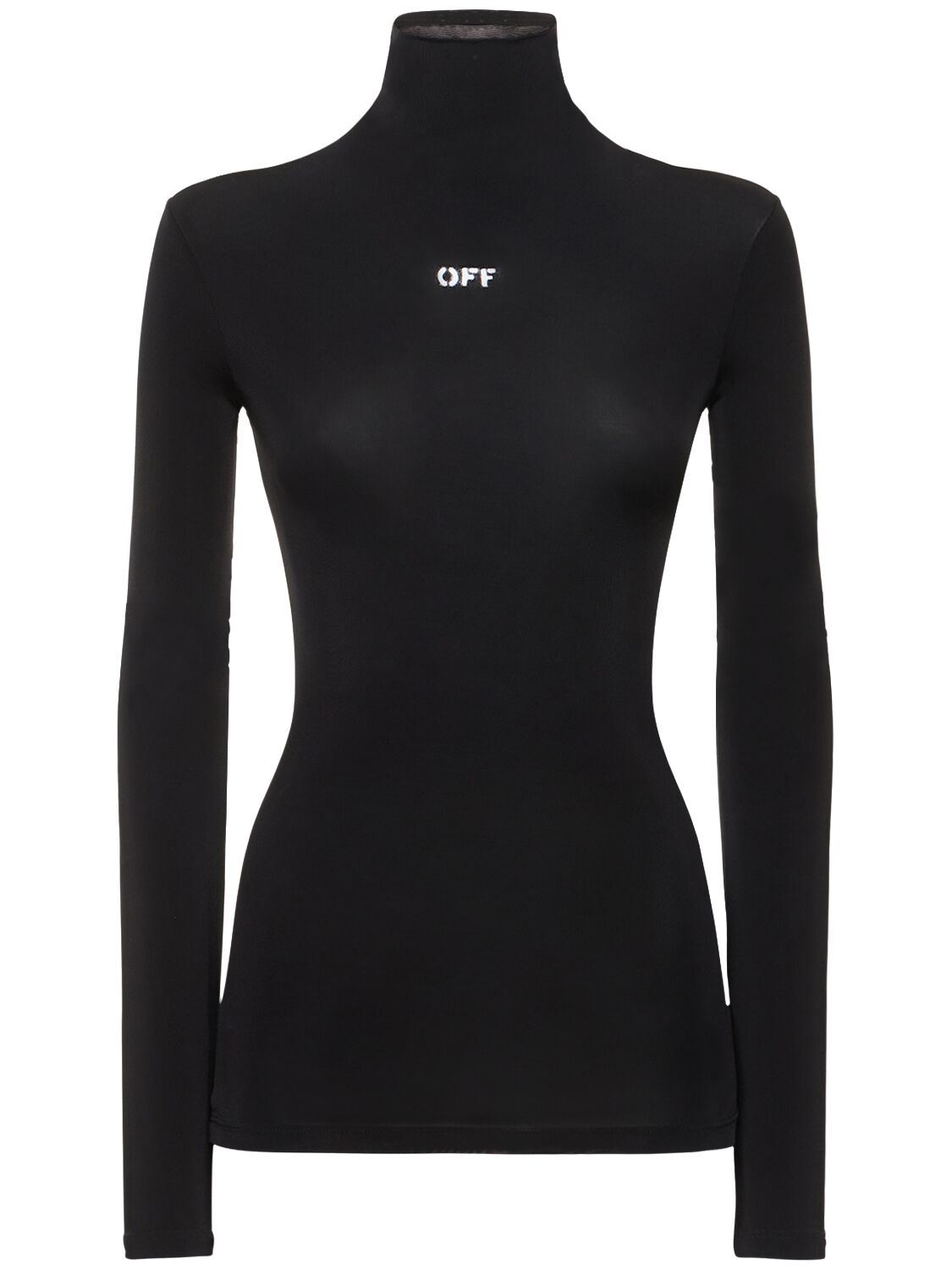 Off-white Off Logo Viscose Blend Long Sleeve Top In Black