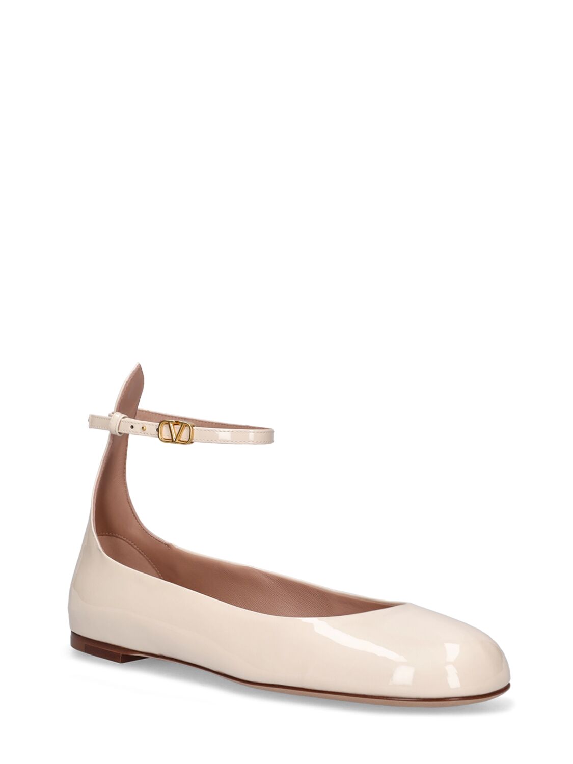 Shop Valentino 5mm Tango Patent Leather Ballerina Flats In Ivory