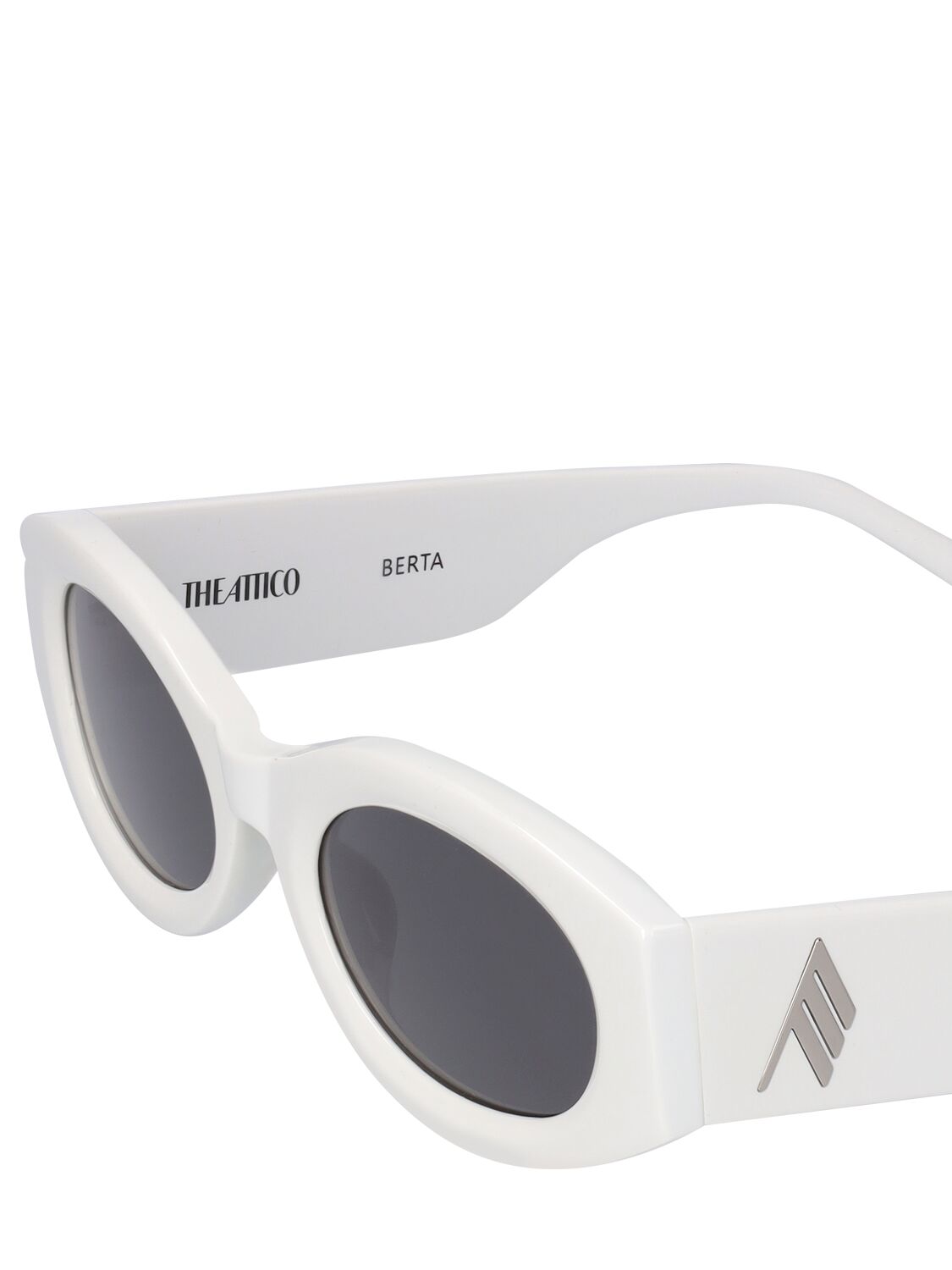 Shop Attico Berta Oval Acetate Sunglasses In White,grey