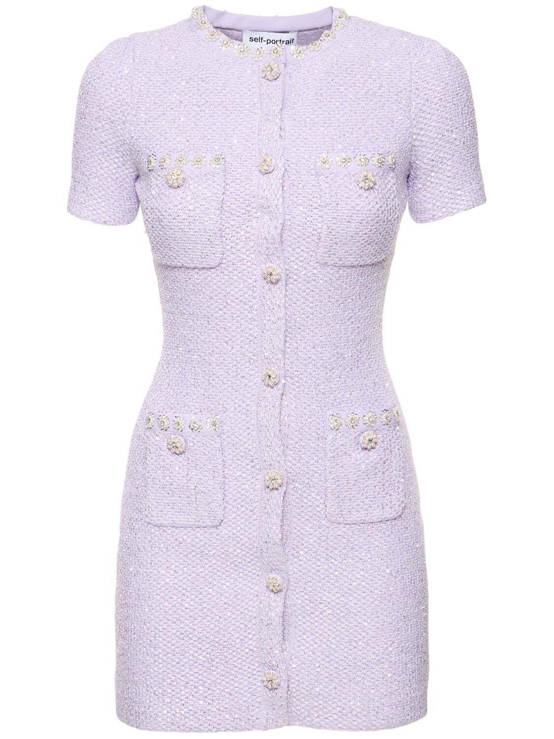 SELF-PORTRAIT Sequined Knit Mini Dress W/crystals