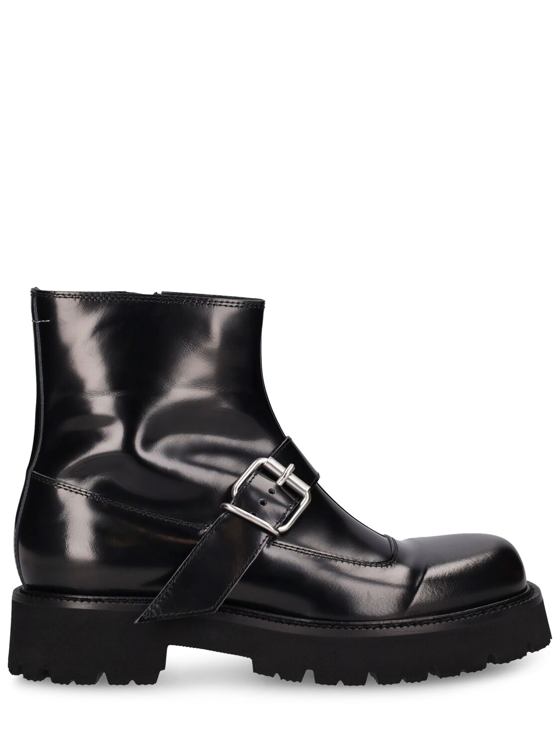 Shop Mm6 Maison Margiela Polished Leather Combat Boots In Black