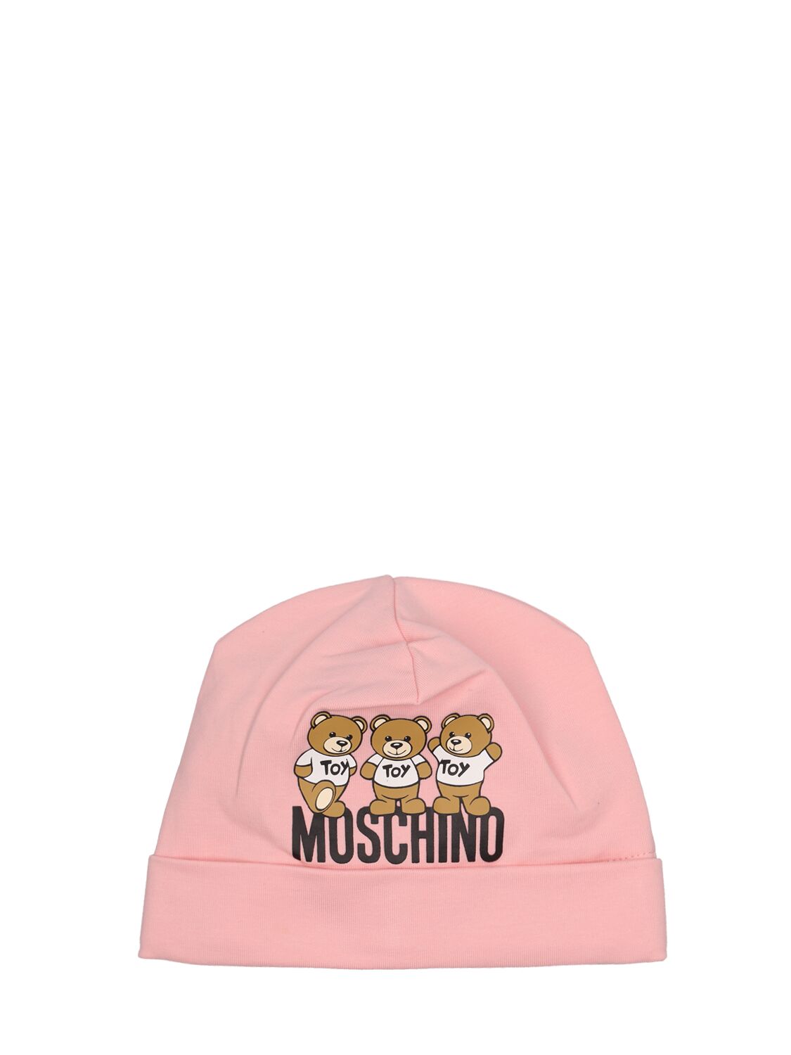 Moschino Kids' 印花棉质平纹针织便帽 In Pink