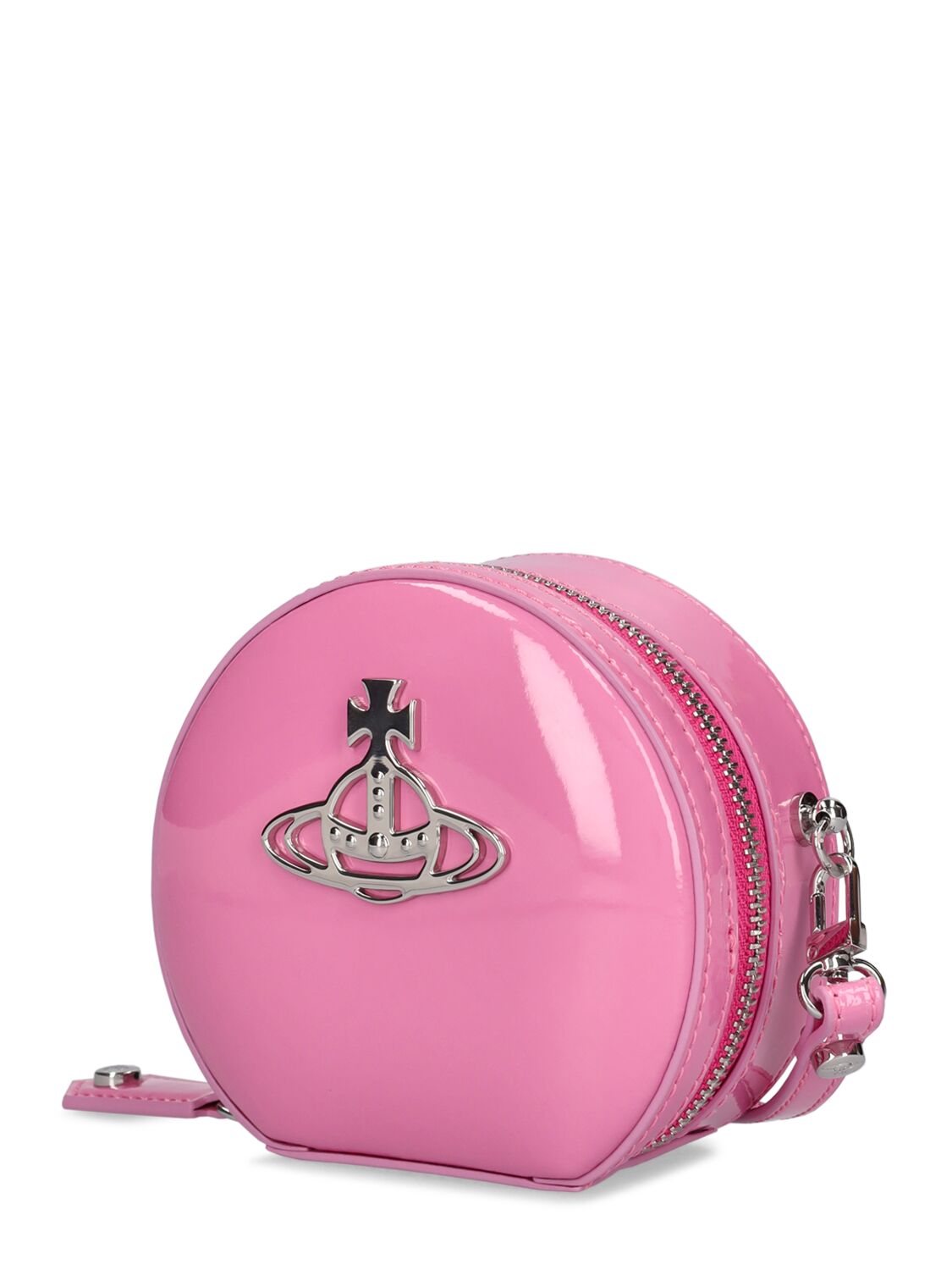 Shop Vivienne Westwood Mini Round Patent Leather Crossbody Bag In Pink