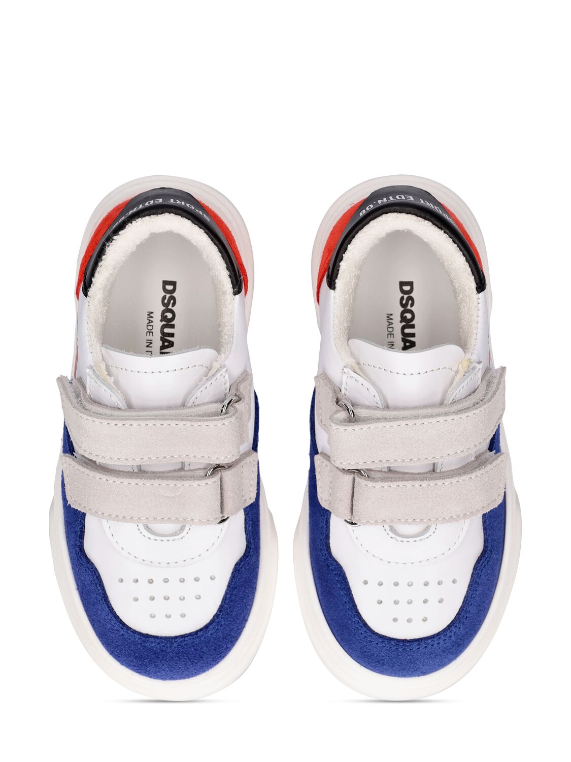 Shop Dsquared2 Printed Leather Strap Sneakers In Blue,white
