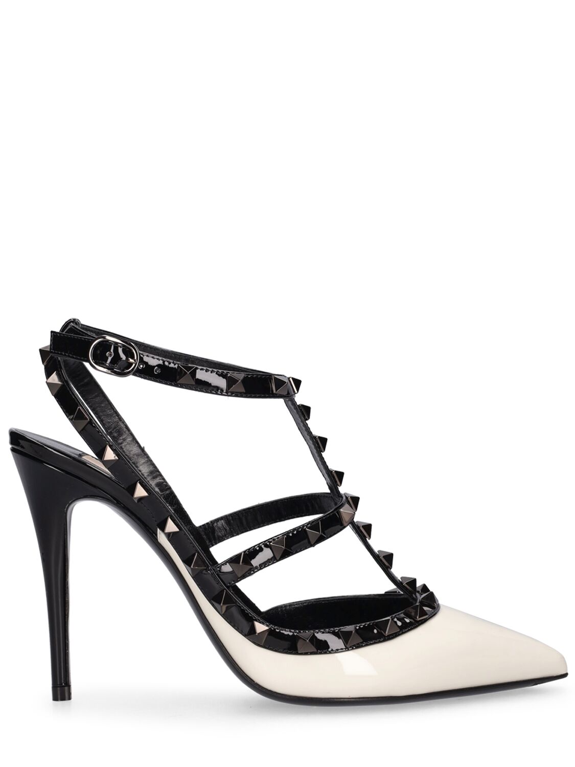 Shop Valentino 100mm Rockstud Patent Leather Pumps In Ivory,black