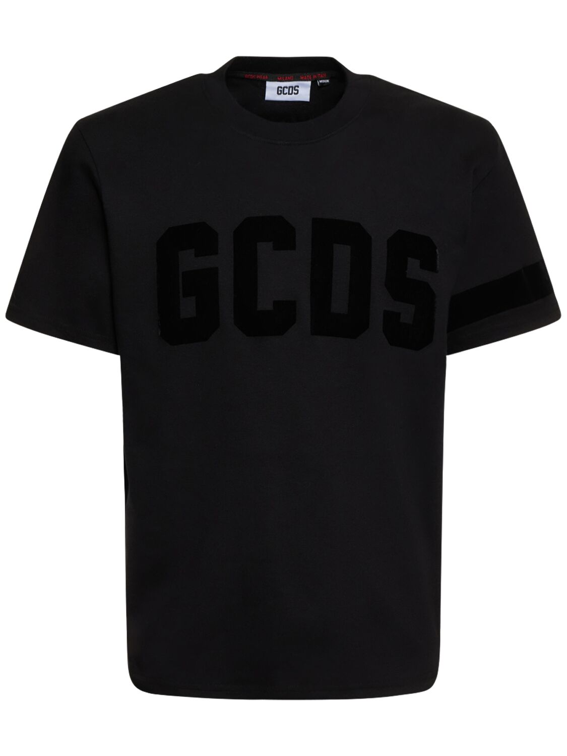 GCDS FLOCKED LOGO COTTON JERSEY T-SHIRT