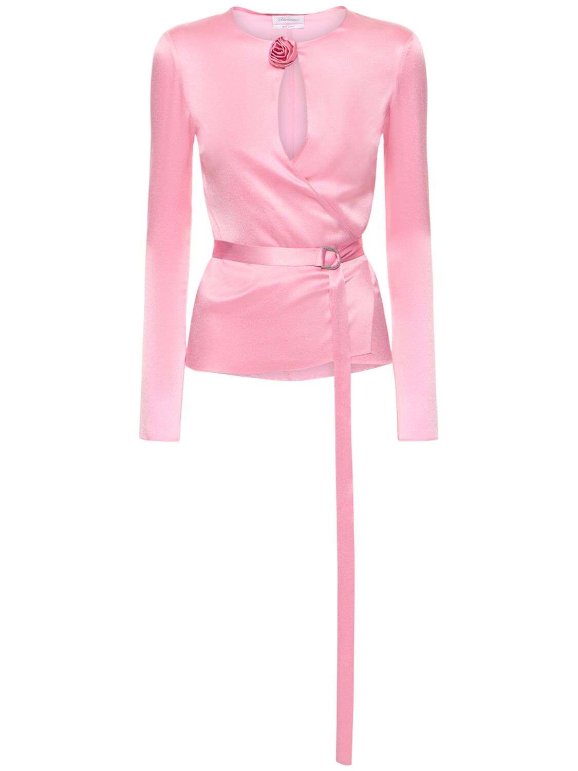 Blumarine Long Sleeve Keyhole Top In Pink