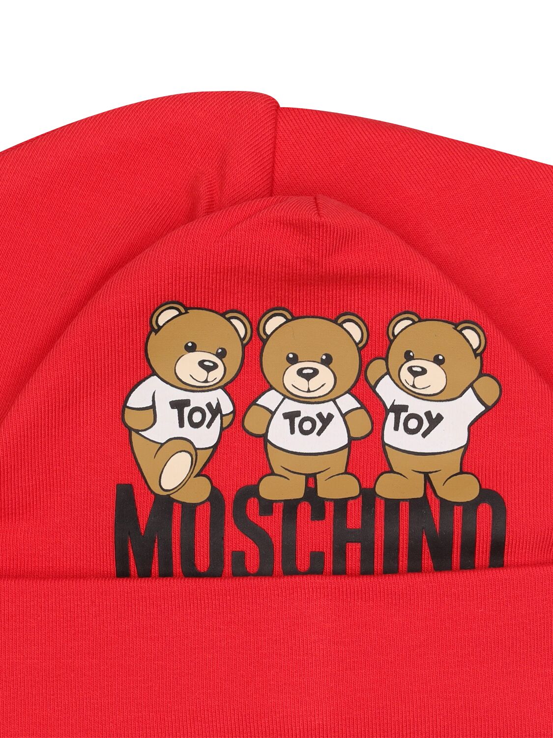 Shop Moschino Printed Cotton Beanie In Red