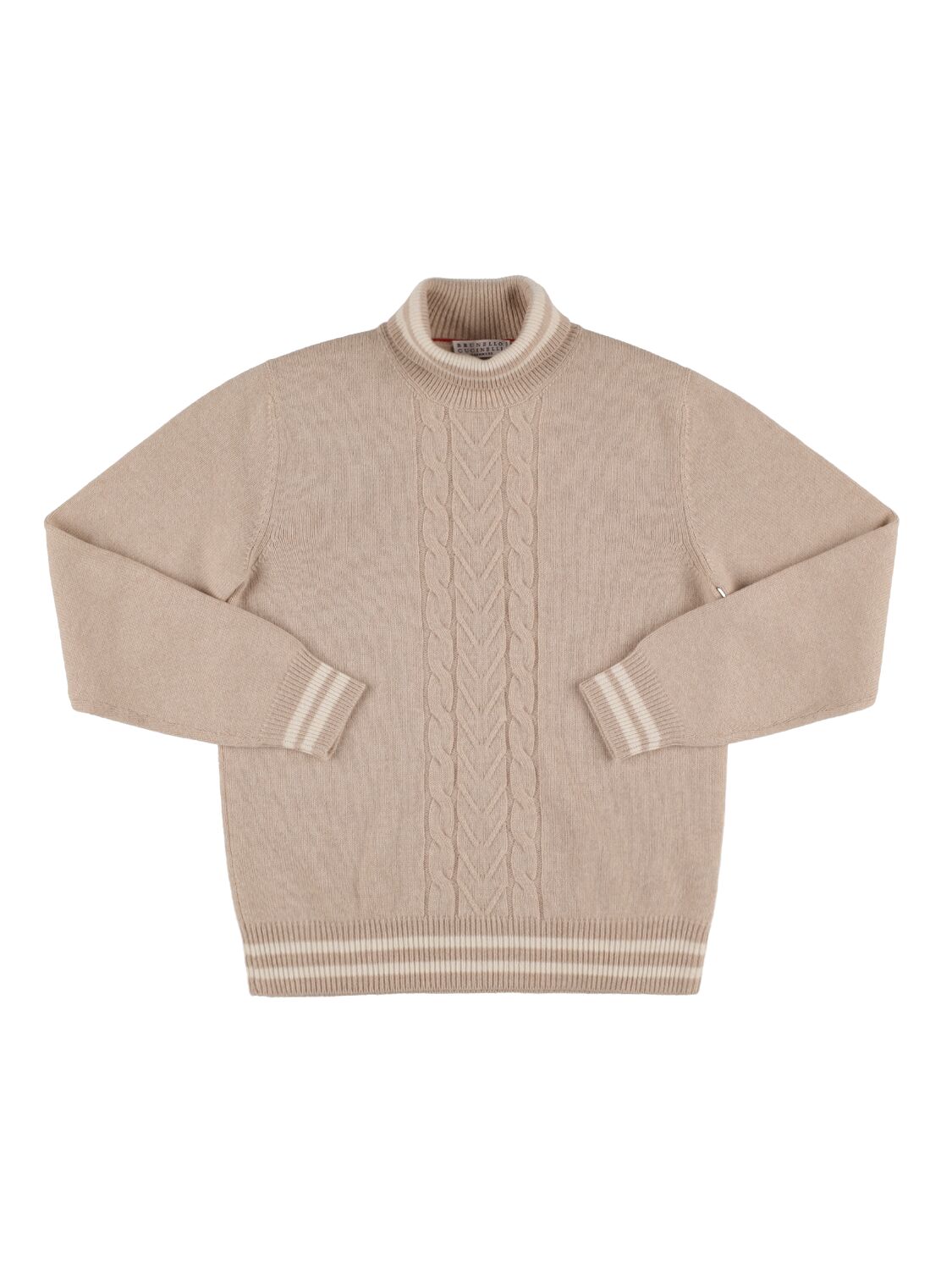 Brunello Cucinelli Kids' Cashmere Cable Knit Turtleneck Sweater In Cream