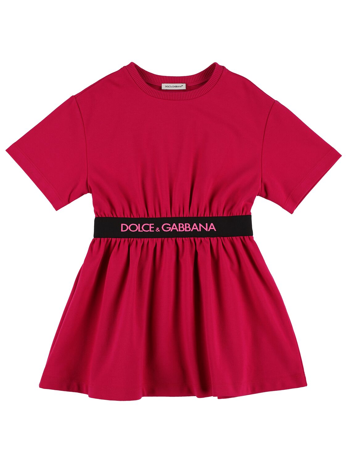 Dolce & Gabbana Kids' Logo Tape Cotton Jersey Dress In Fuchsia