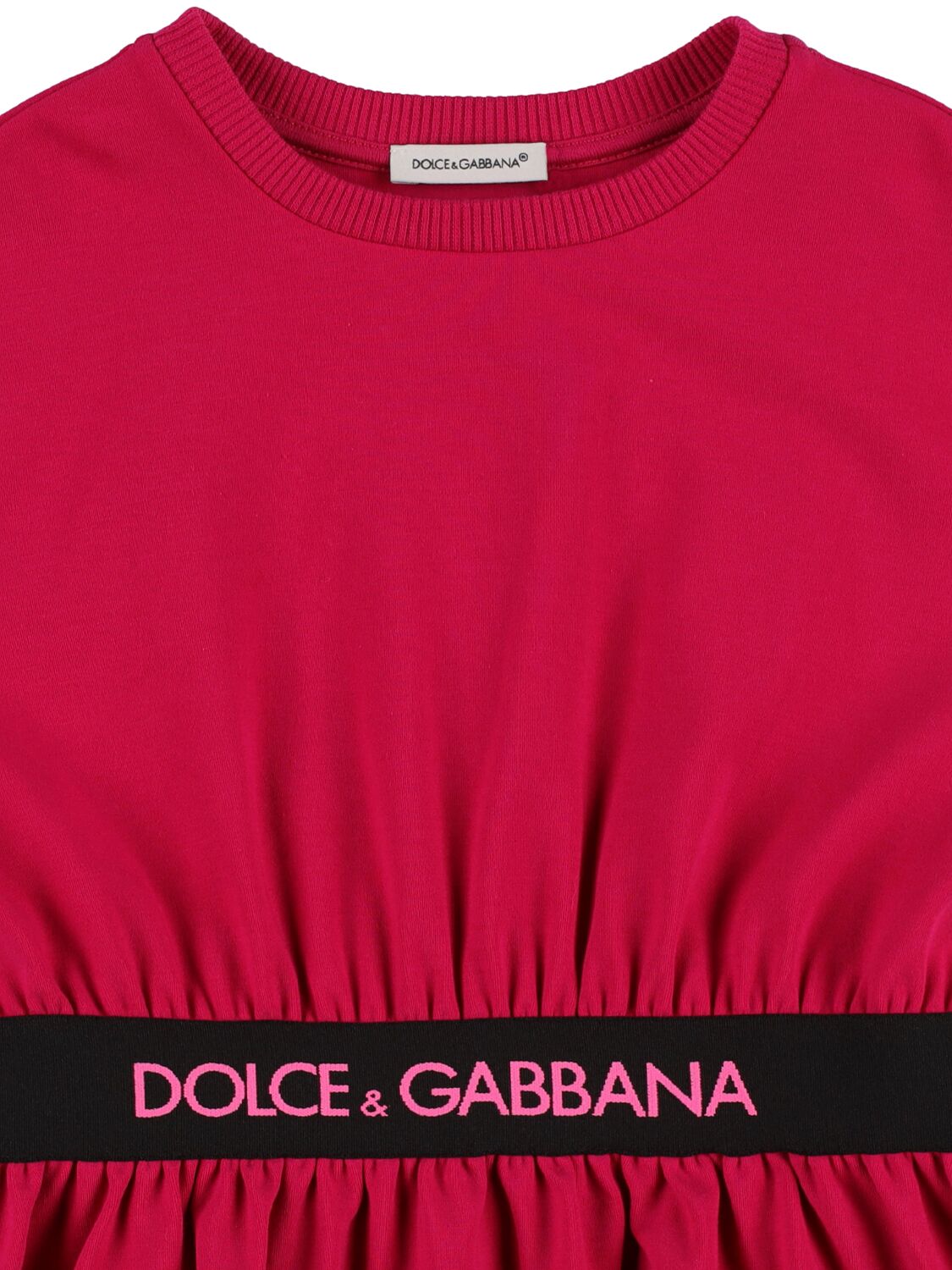Shop Dolce & Gabbana Logo Tape Cotton Jersey Dress In Fuchsia