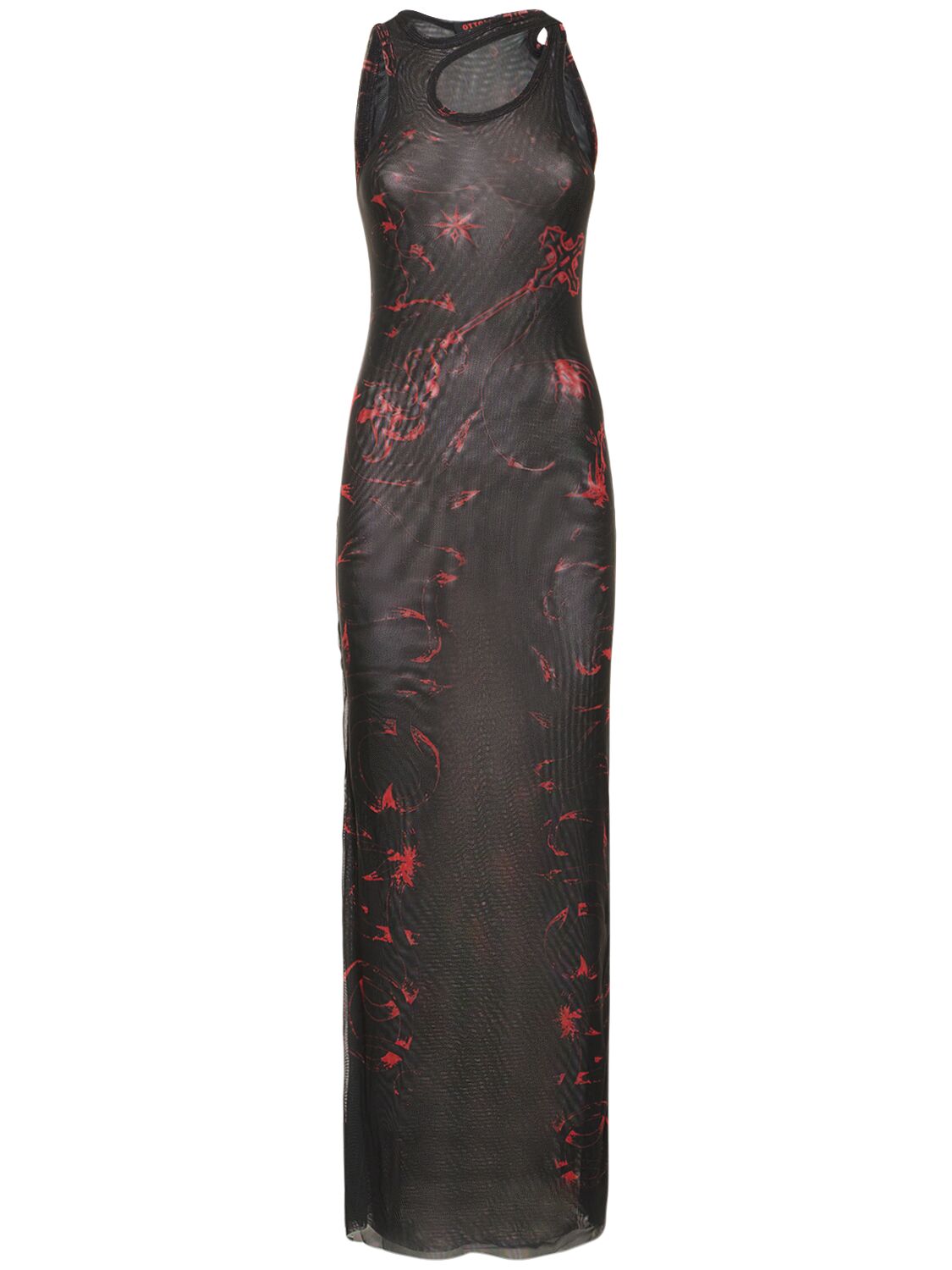 Ottolinger Printed Mesh Maxi Dress In Black,red