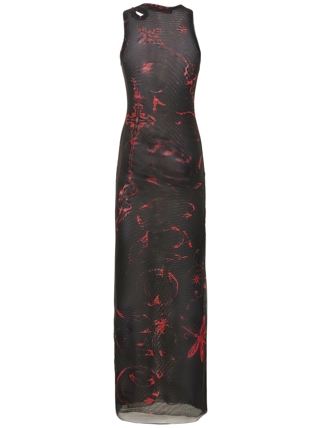 Shop Ottolinger Printed Mesh Maxi Dress In Black,red