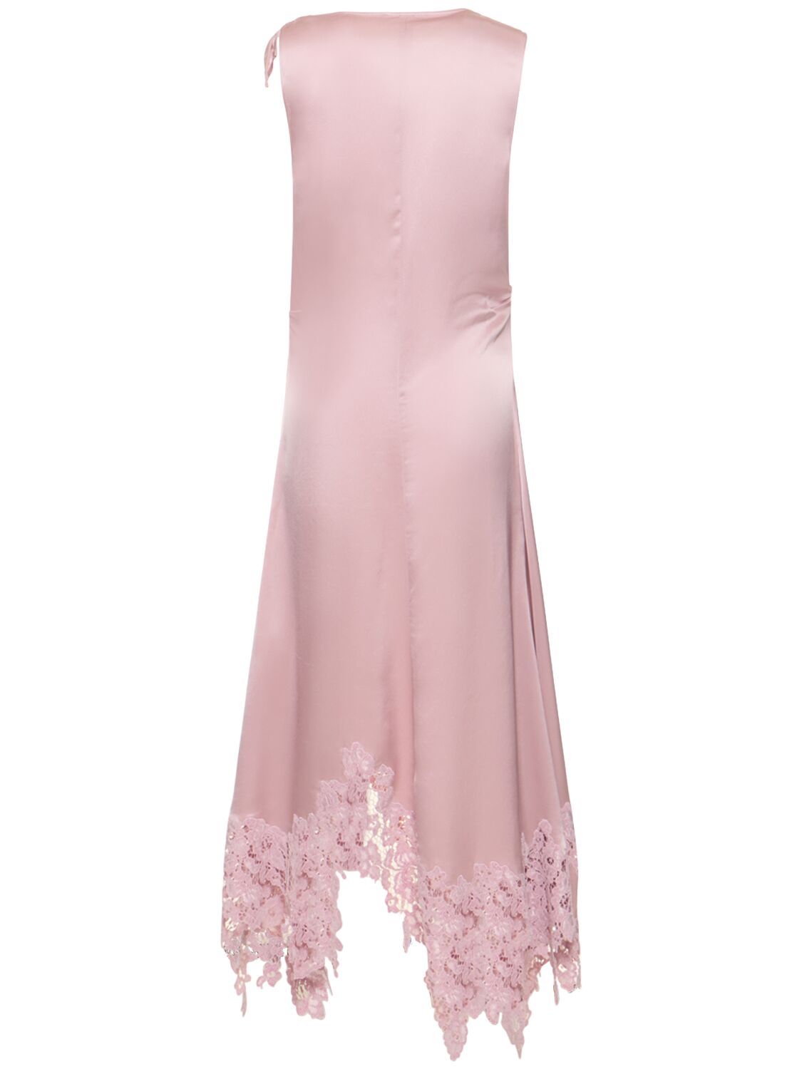 Shop Acne Studios Sleeveless Satin Midi Dress W/ Lace In Pink