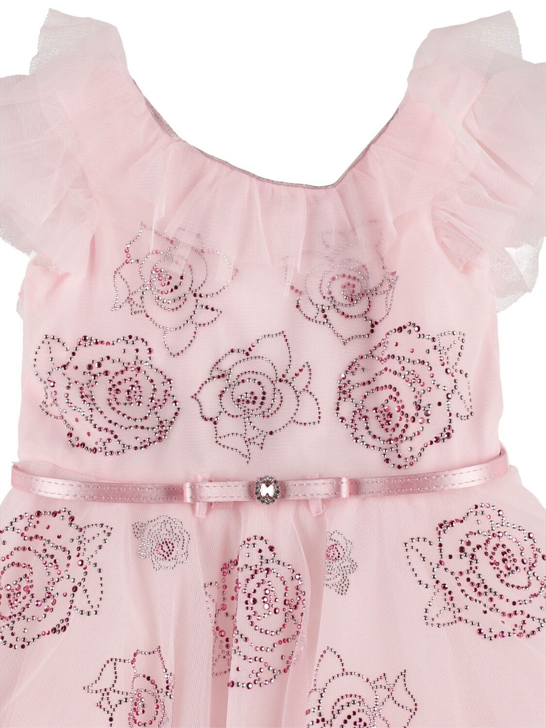Shop Monnalisa Soft Tulle Dress W/ Embellishment In Pink