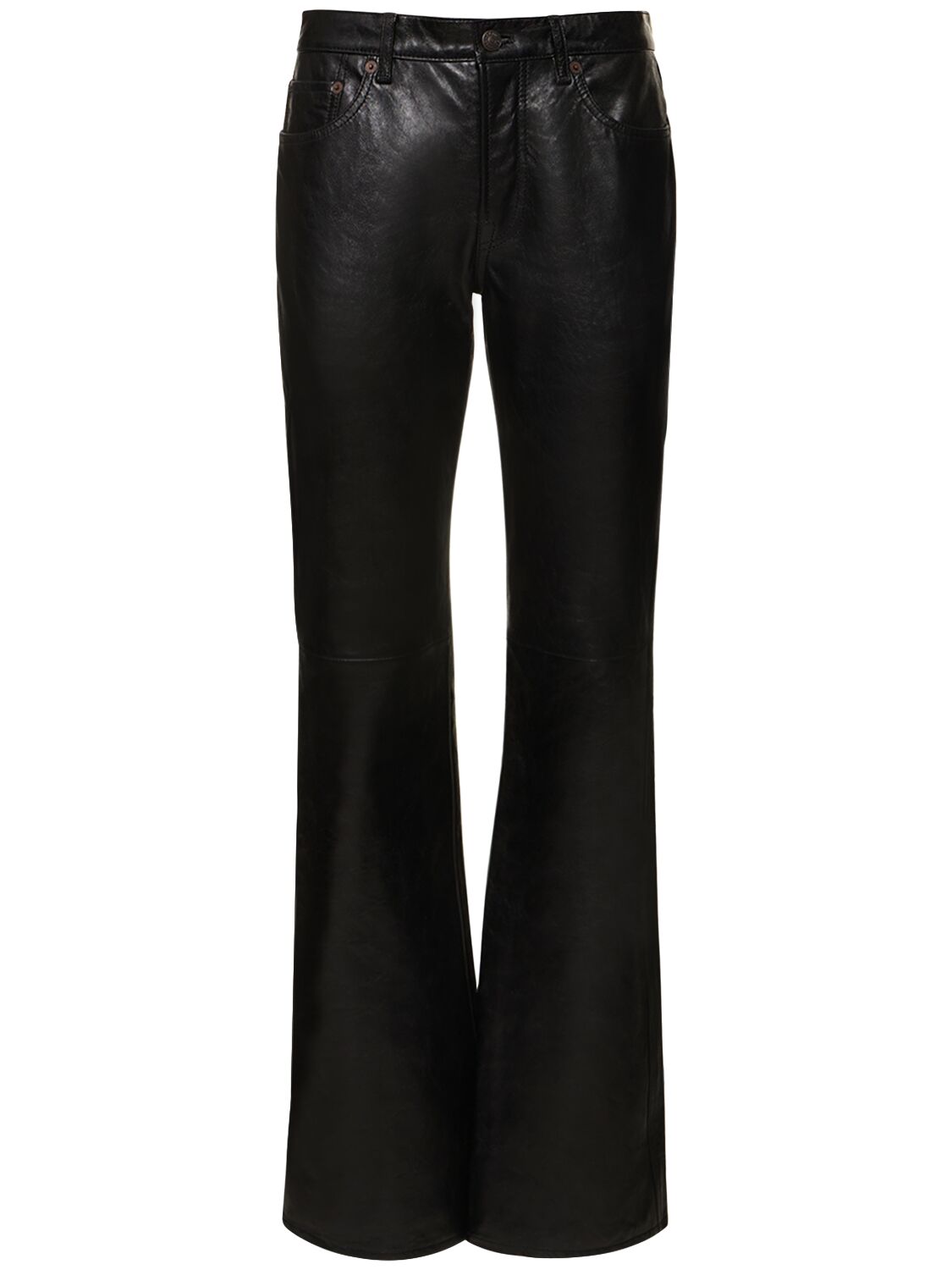 Shop Acne Studios Mid Rise Straight Leather Pants In Black